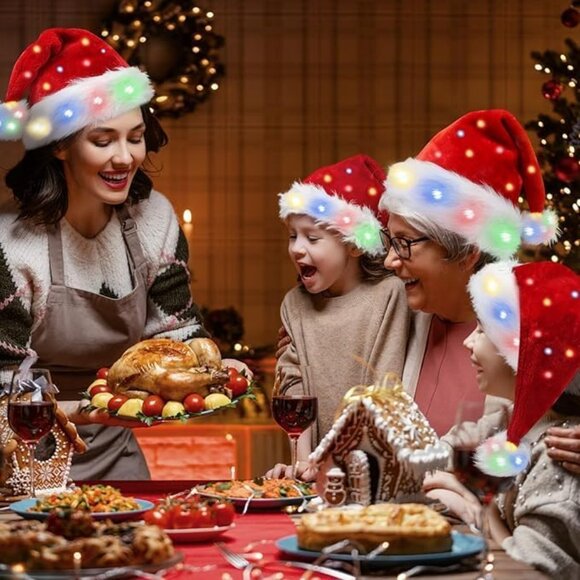 Christmas Santa Hat for Adults, Red Velvet Double Layer Xmas Holiday Hat - Picture 5 of 7